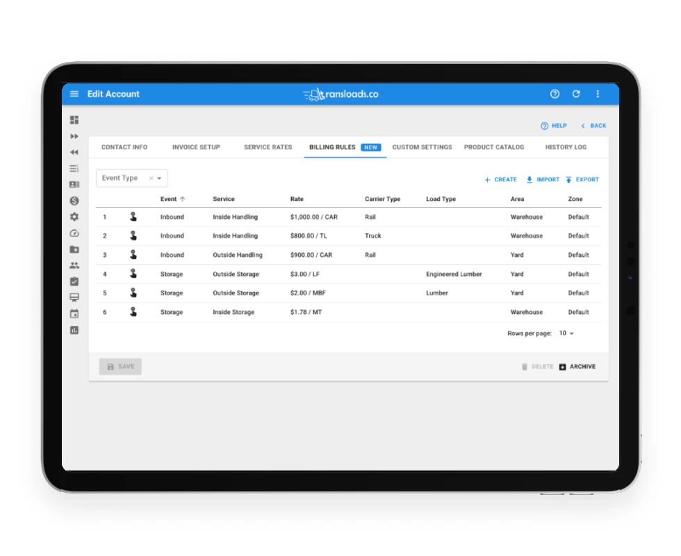 automated billing rules screenshot